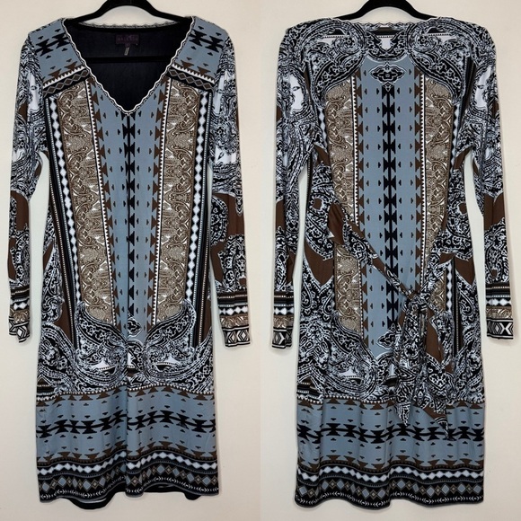 Hale Bob Dresses & Skirts - HALE BOB Designer Blue Bohemian Aztec Paisley Printed Longsleeve Midi Dress